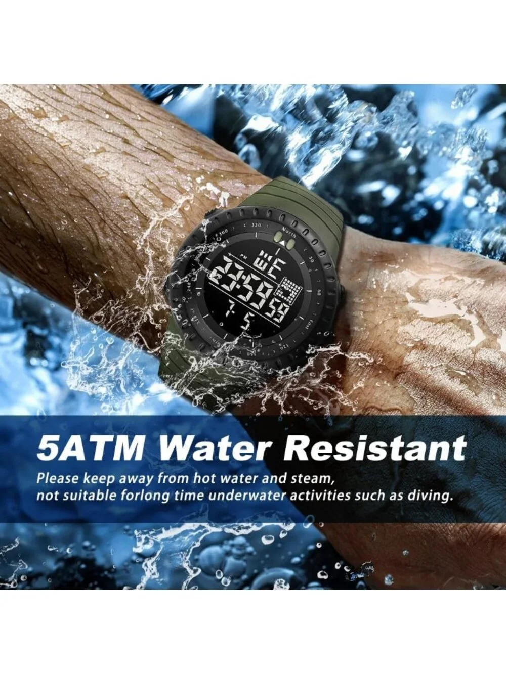 Men's All White Analog Quartz Sports Outdoor Waterproof Military Digital Watch